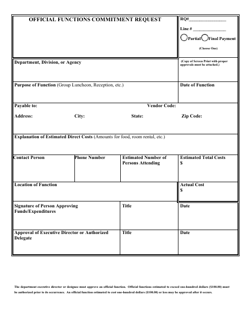 Official Functions Commitment Request - Colorado Download Pdf
