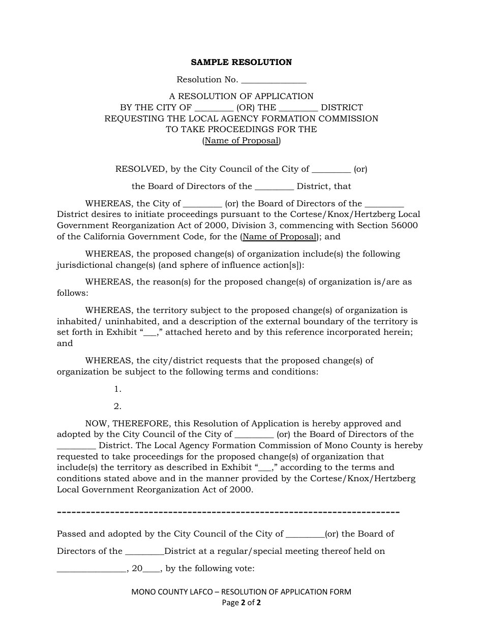Resolution for Change of Organization / Reorganization Guidelines  Sample - Mono County, California, Page 2