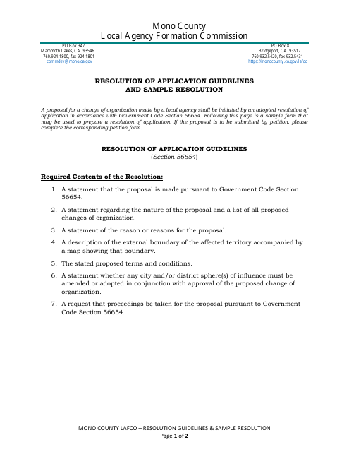 Resolution for Change of Organization / Reorganization Guidelines & Sample - Mono County, California Download Pdf