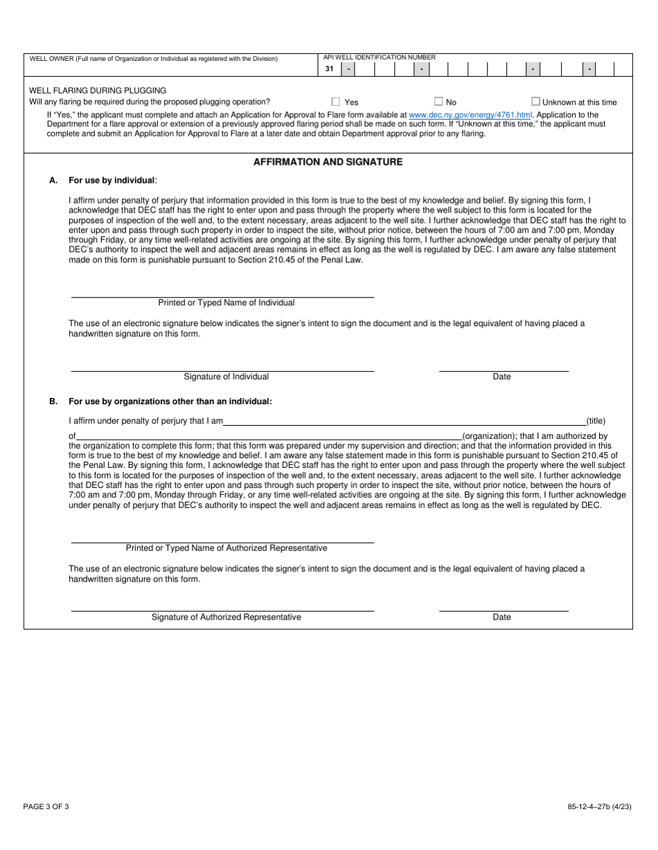 Form 85-12-4-27B Notice of Intention to Plug and Abandon - New York, Page 3