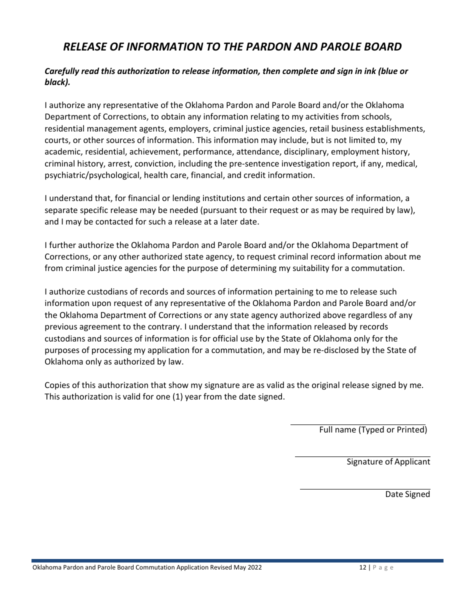 Application for Commutation - Oklahoma, Page 12