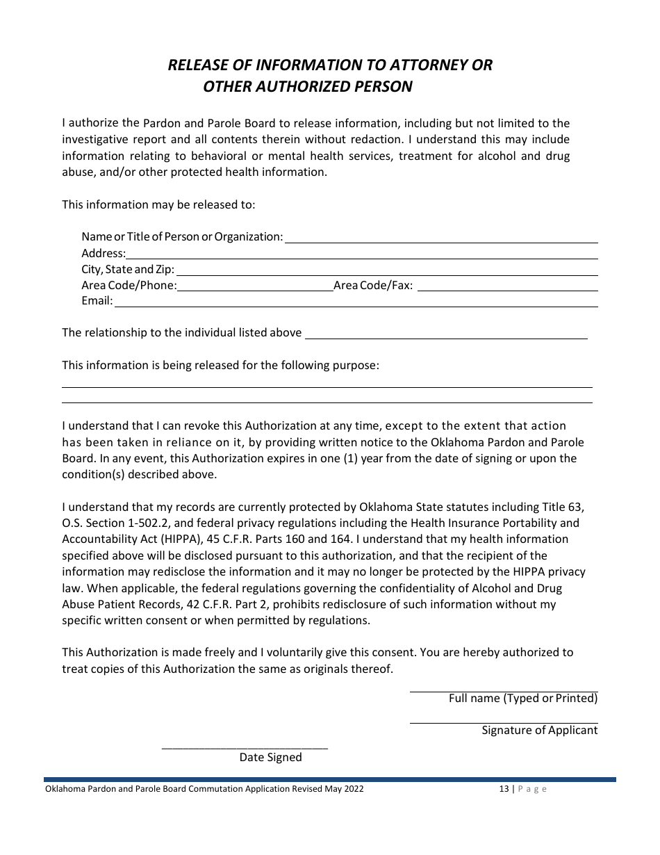 Application for Commutation - Oklahoma, Page 13