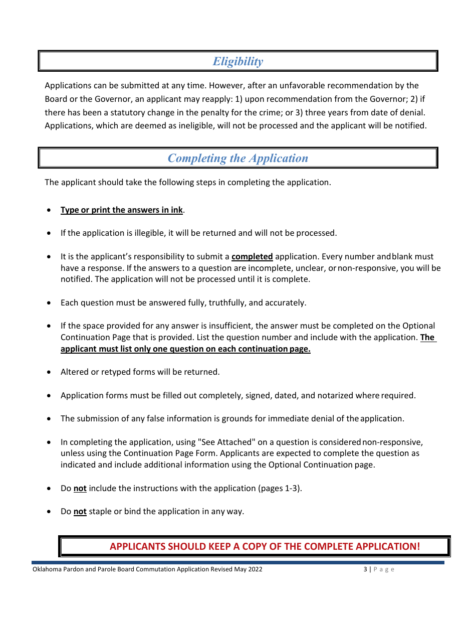 Application for Commutation - Oklahoma, Page 3