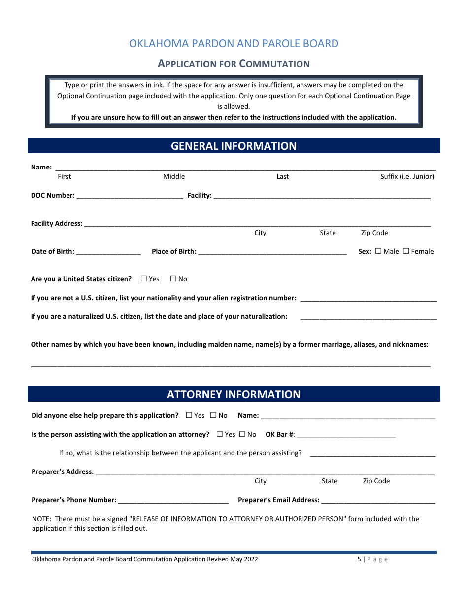 Application for Commutation - Oklahoma, Page 5