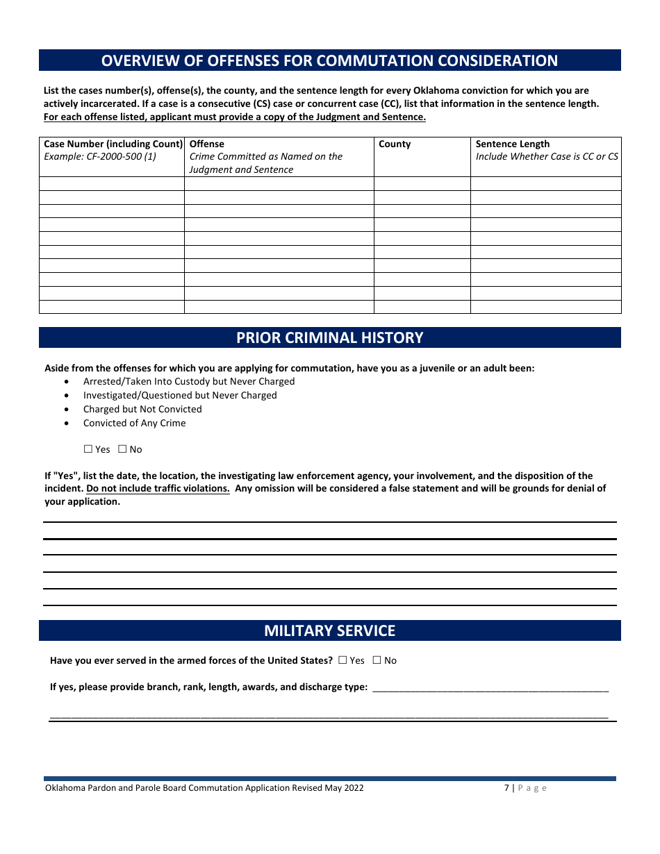 Application for Commutation - Oklahoma, Page 7