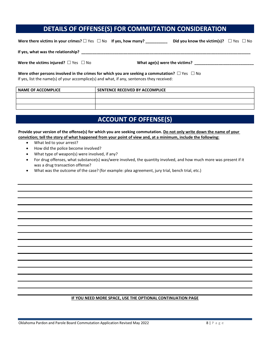 Application for Commutation - Oklahoma, Page 8