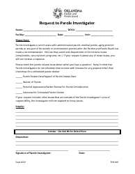 Document preview: Form PPB003 Request to Parole Investigator - Oklahoma
