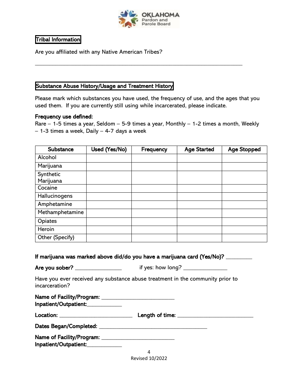 Parole Interview Questionnaire - Oklahoma, Page 4