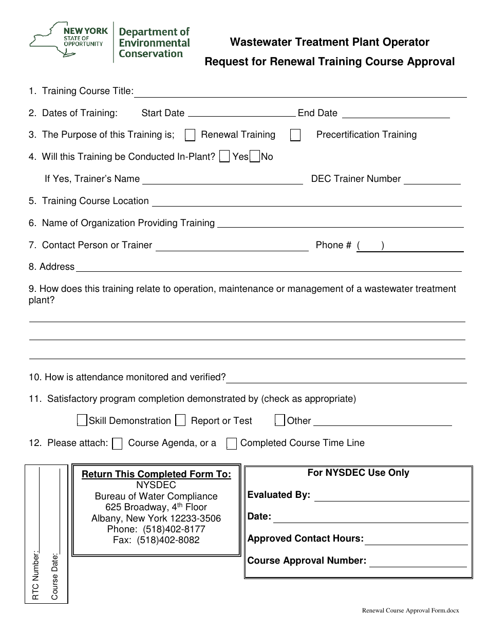 Request for Approval of Wastewater Treatment Plant Operator Renewal Training - New York, Page 1