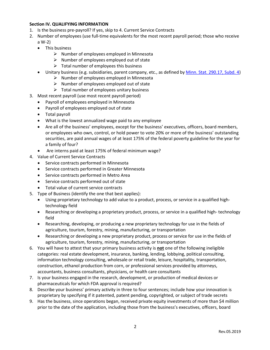 Instructions for Qualified Small Business Certification Application - Angel Tax Credit Program - Minnesota, Page 2