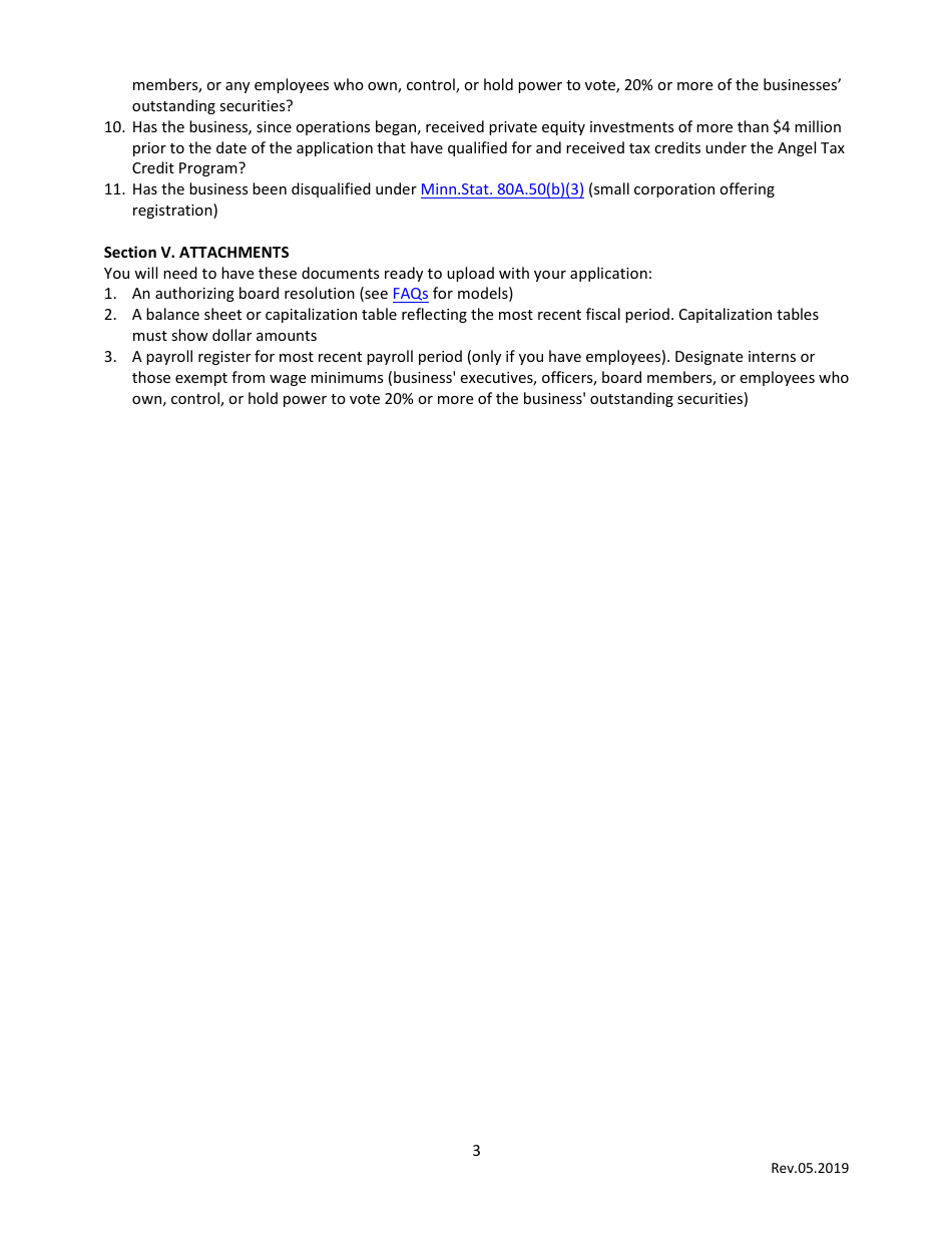 Instructions for Qualified Small Business Certification Application - Angel Tax Credit Program - Minnesota, Page 3