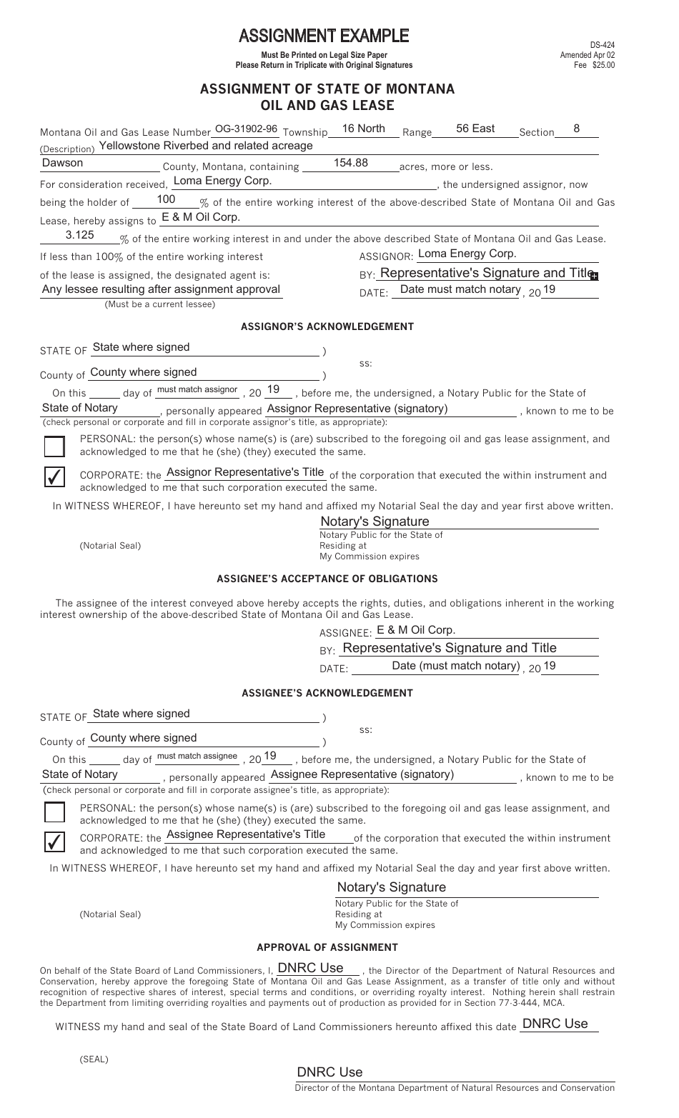 Form DS-424 Assignment of State of Montana Oil and Gas Lease - Montana, Page 3