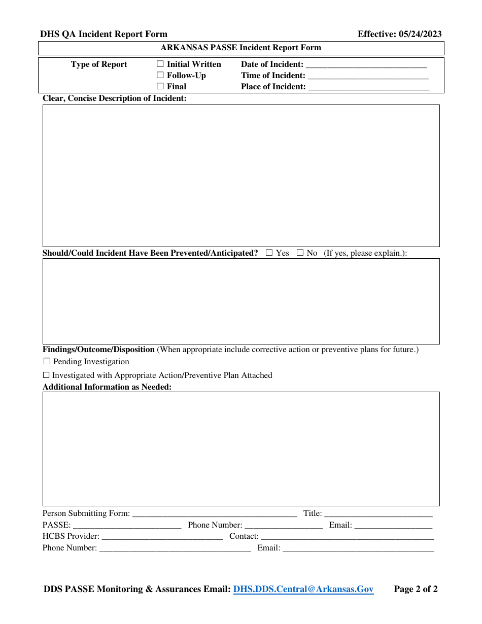 Arkansas Passe Incident Report Form - Arkansas, Page 2