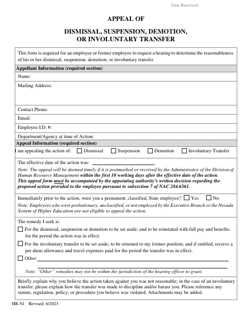 Form HR-54  Printable Pdf