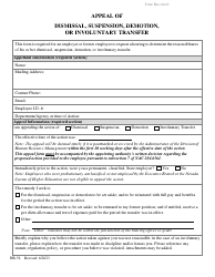 Form HR-54 Appeal of Dismissal, Suspension, Demotion, or Involuntary Transfer - Nevada