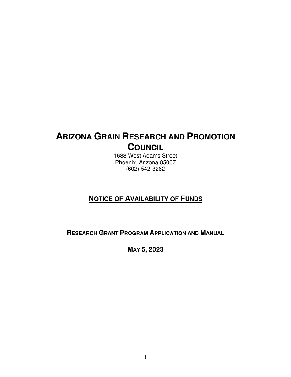 Research Grant Program Application - Arizona, Page 1