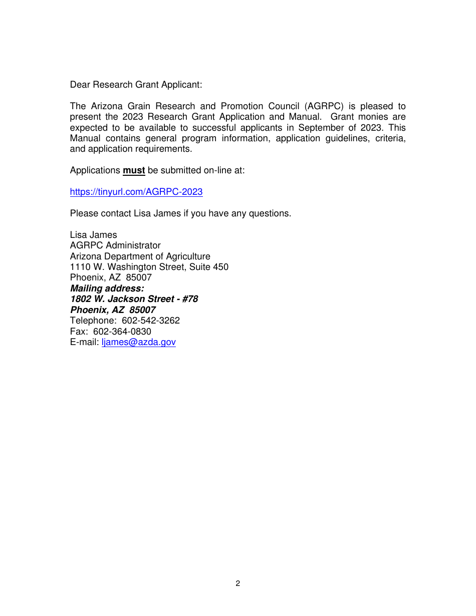 Research Grant Program Application - Arizona, Page 2