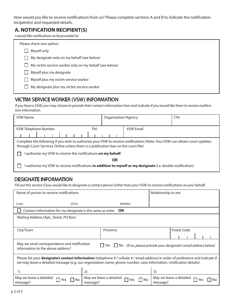 Notification Application Form - British Columbia, Canada, Page 2