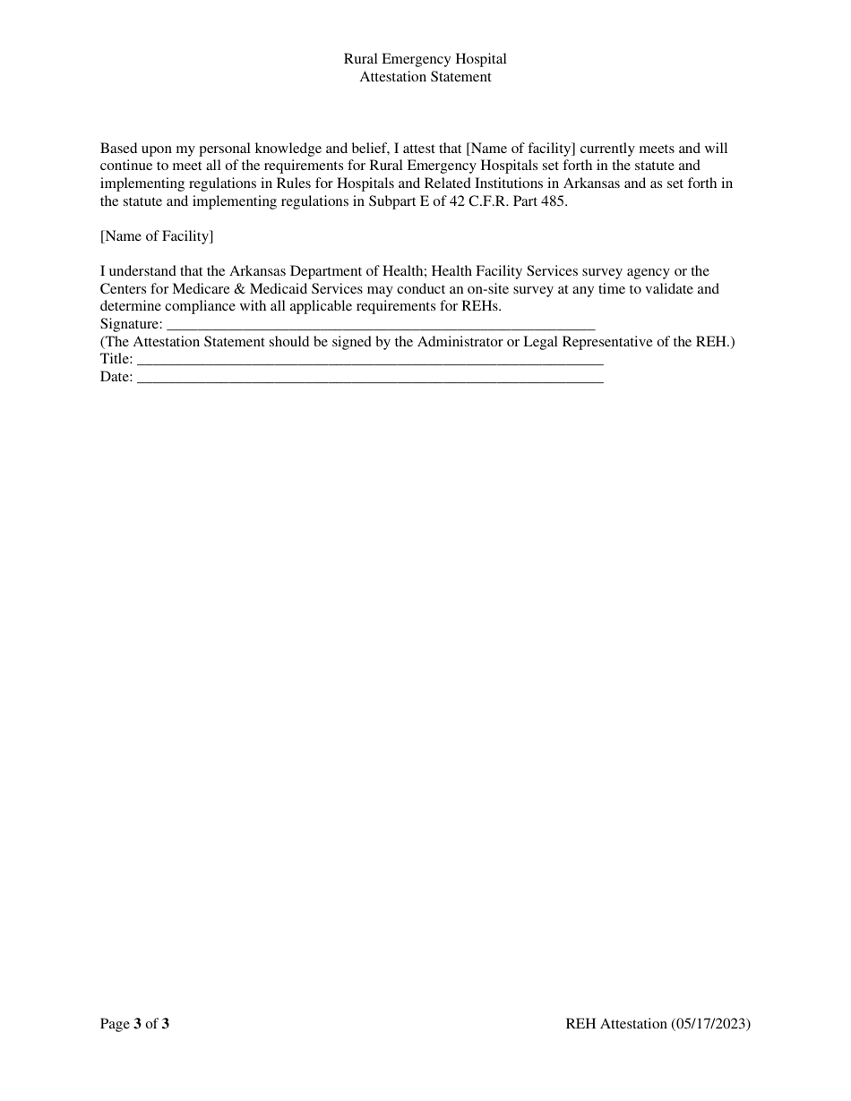 Rural Emergency Hospital Attestation Statement - Arkansas, Page 3
