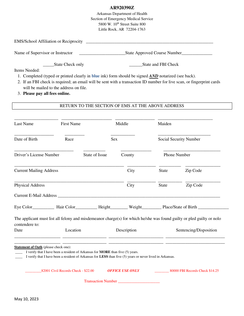 Form AR920390Z - Fill Out, Sign Online And Download Printable PDF ...