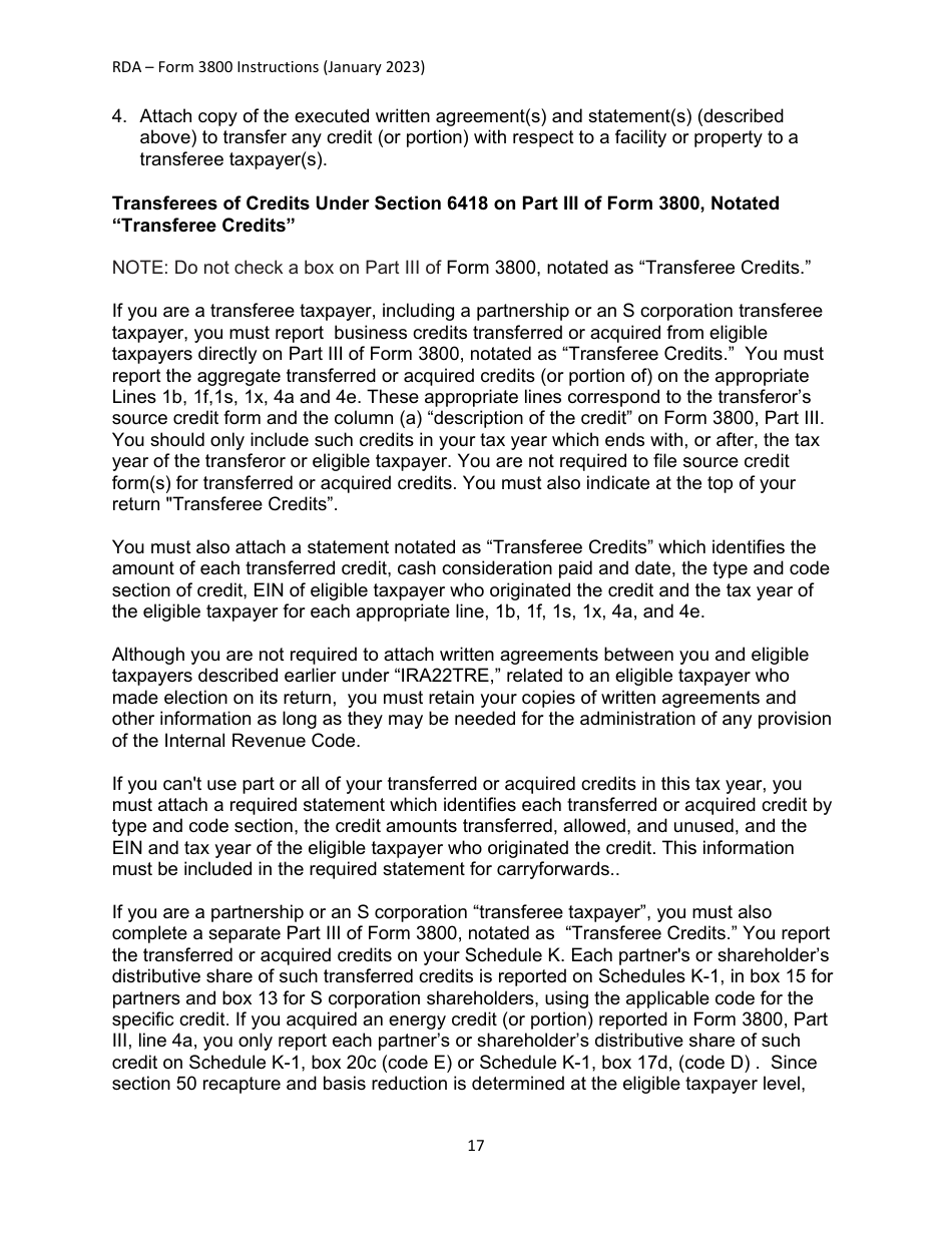 Instructions for IRS Form 3800 General Business Credit, Page 17