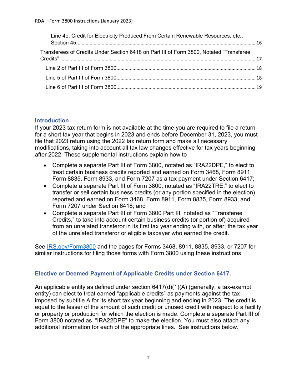 Instructions for IRS Form 3800 General Business Credit, Page 2