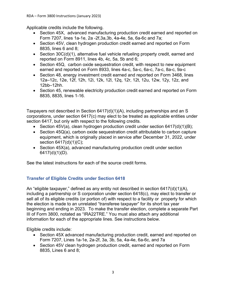 Instructions for IRS Form 3800 General Business Credit, Page 3