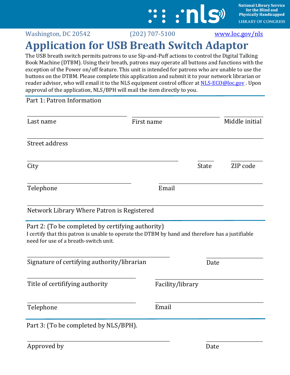 Application for Usb Breath Switch Adaptor - Minnesota, Page 1