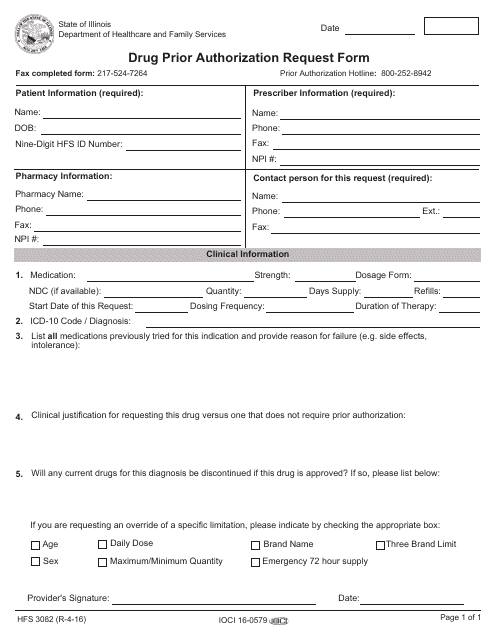 Form HFS3082 Drug Prior Authorization Request Form - Illinois