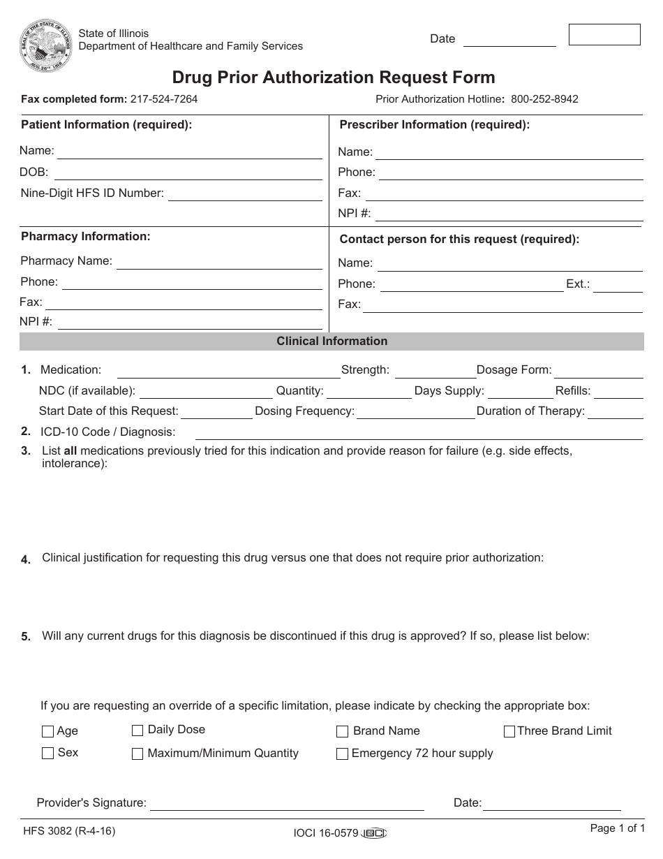 Form HFS3082 Drug Prior Authorization Request Form - Illinois, Page 1