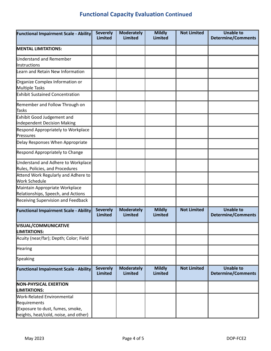 Form DOP-FCE2 Functional Capacity Evaluation - West Virginia, Page 4