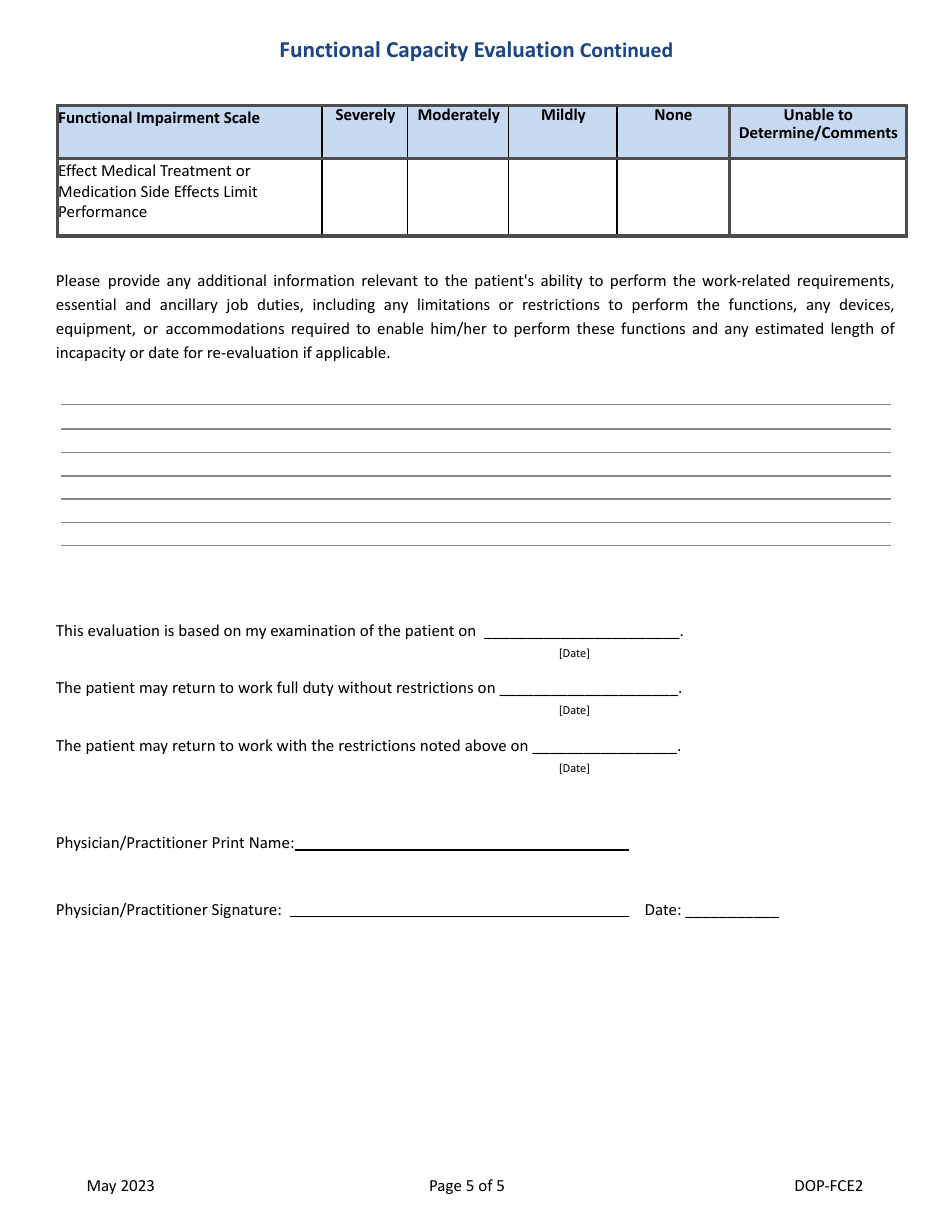 Form DOP-FCE2 Functional Capacity Evaluation - West Virginia, Page 5