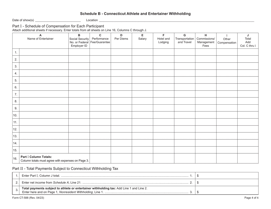 Form CT-588 Athlete or Entertainer Request for Reduced Withholding - Connecticut, Page 4