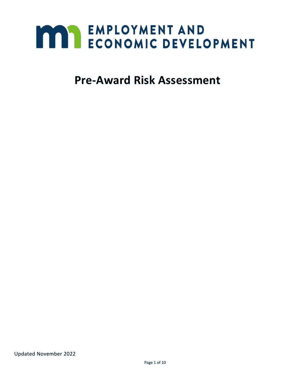 Pre-award Risk Assessment - Minnesota, Page 1