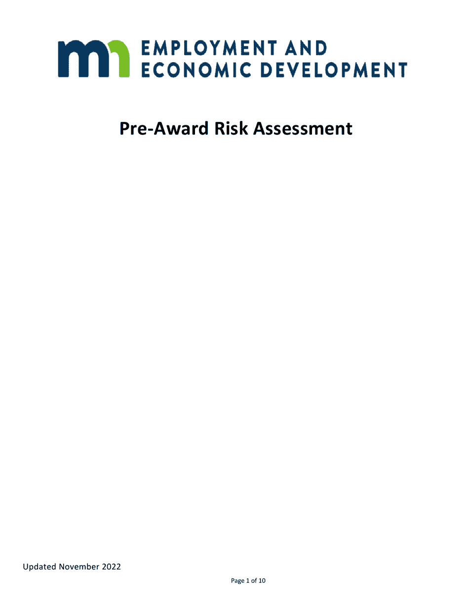 Pre Risk Survey Minnesota Pre-award Risk Assessment - Fill Out, Sign Online and ...