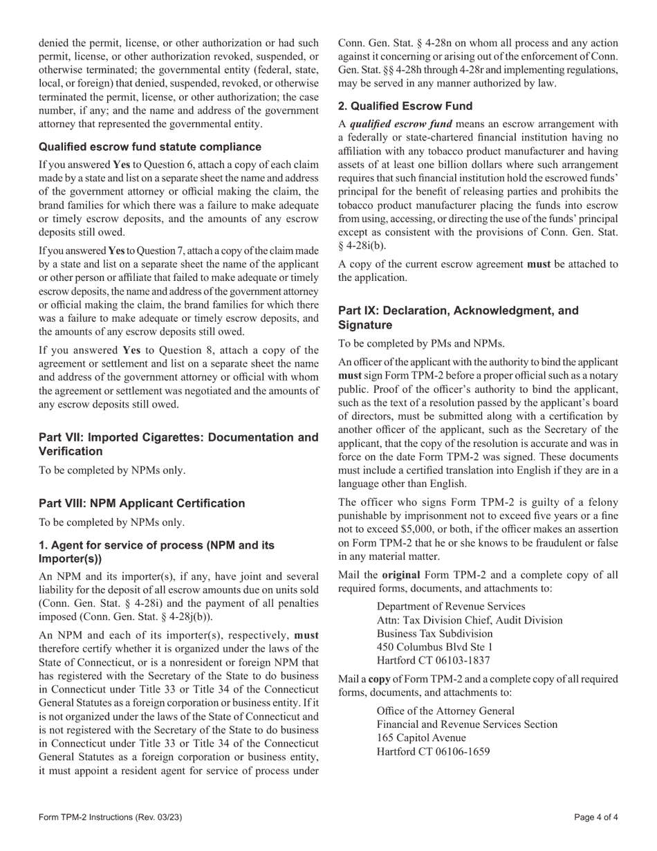 Instructions for Form TPM-2 Certification for Listing in the Connecticut Tobacco Directory - Connecticut, Page 4