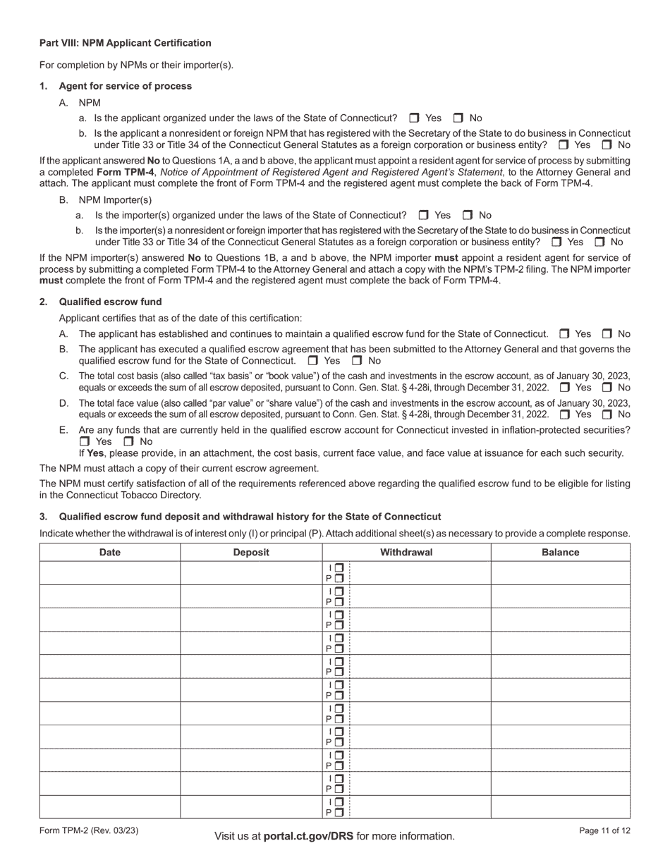 Form TPM-2 Certification for Listing in the Connecticut Tobacco Directory - Connecticut, Page 11