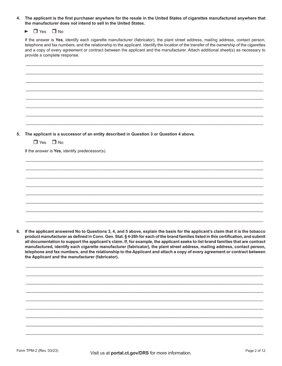 Form TPM-2 Certification for Listing in the Connecticut Tobacco Directory - Connecticut, Page 2