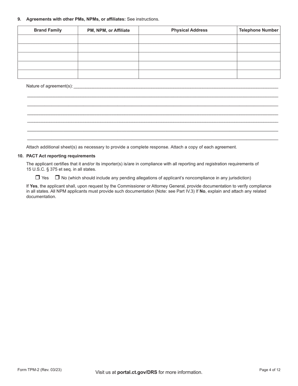 Form TPM-2 Certification for Listing in the Connecticut Tobacco Directory - Connecticut, Page 4