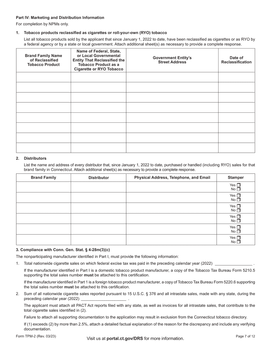 Form TPM-2 Certification for Listing in the Connecticut Tobacco Directory - Connecticut, Page 7