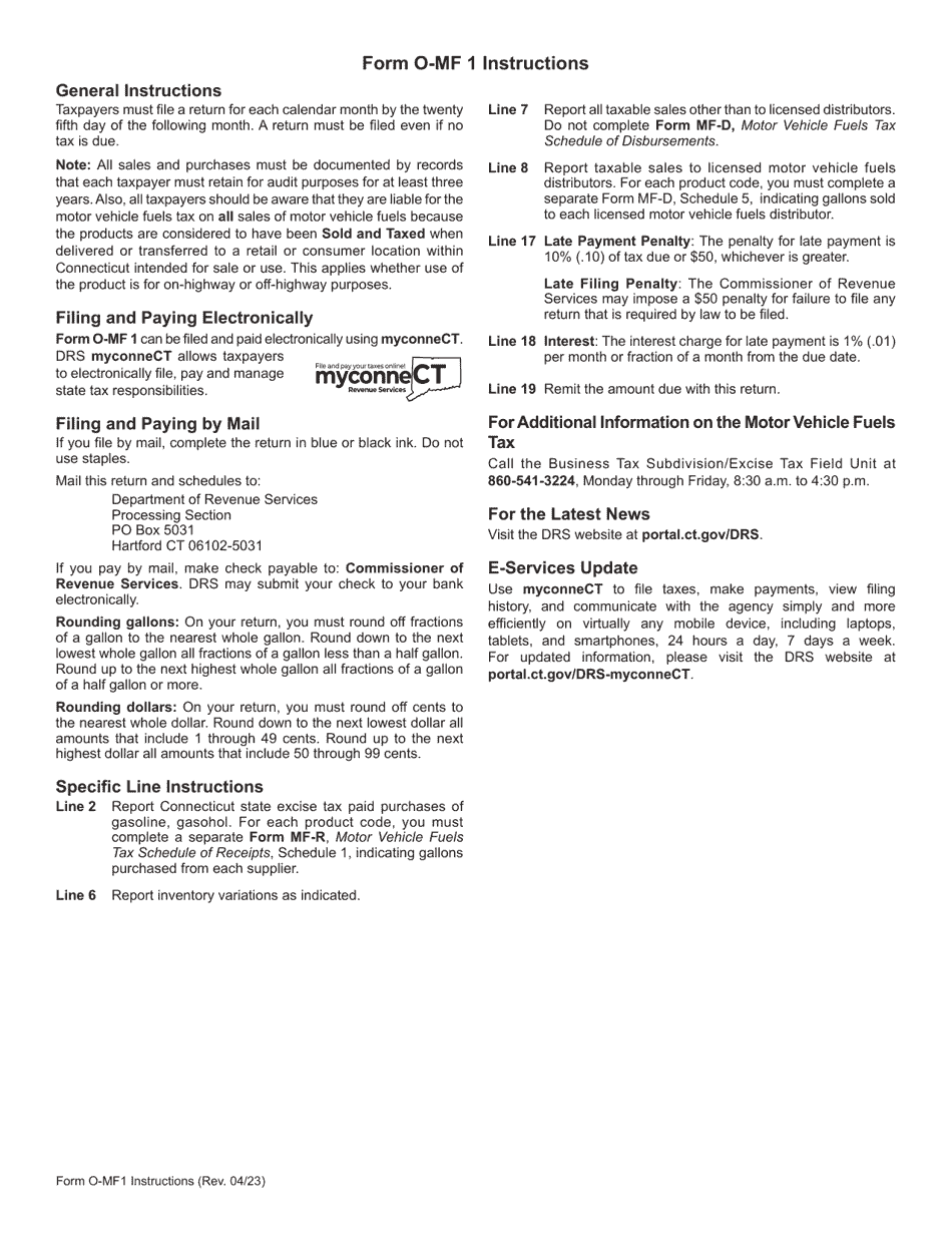 Form O-MF1 Tax-Paid Motor Vehicle Fuels Tax Return - Connecticut, Page 2