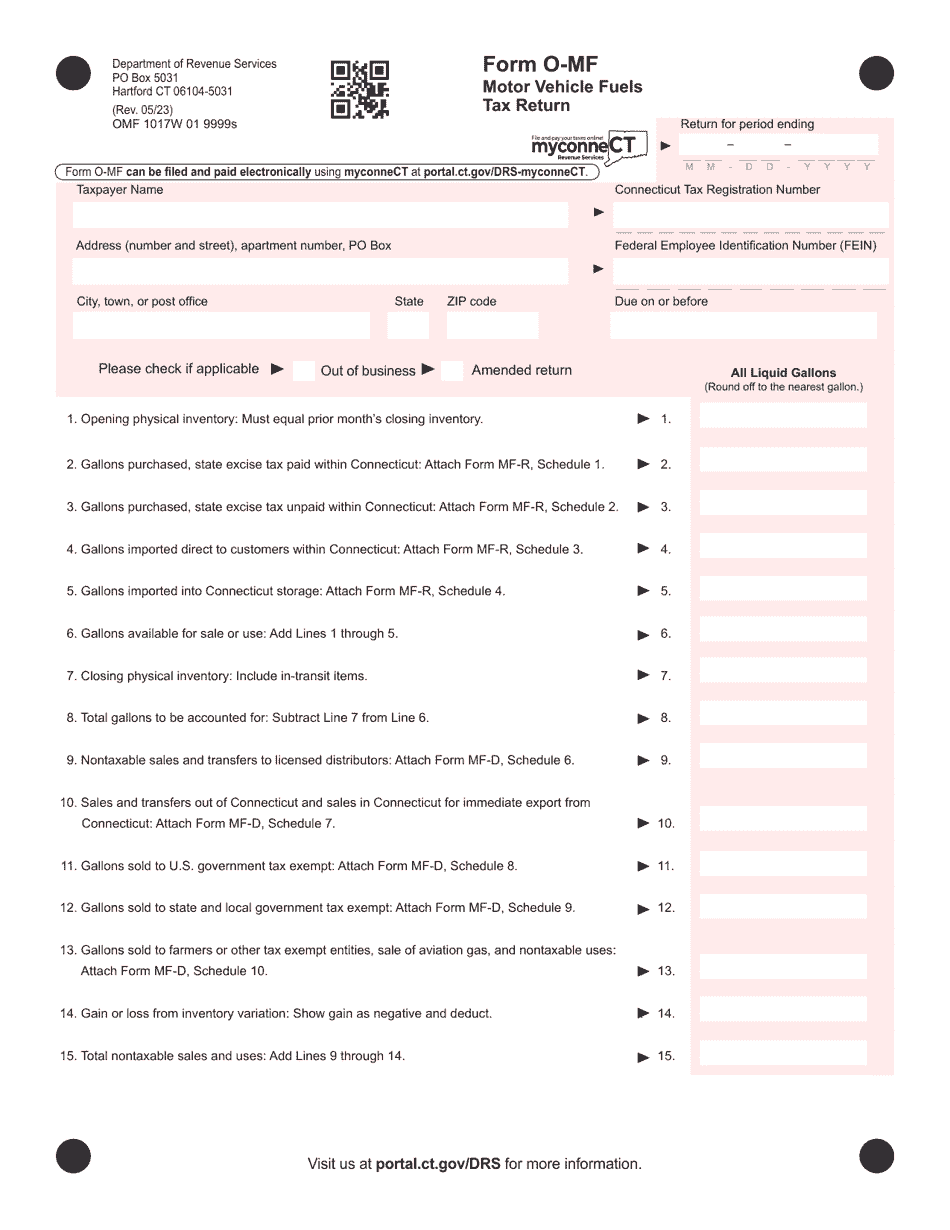 Form O-MF Motor Vehicle Fuels Tax Return - Connecticut, Page 1