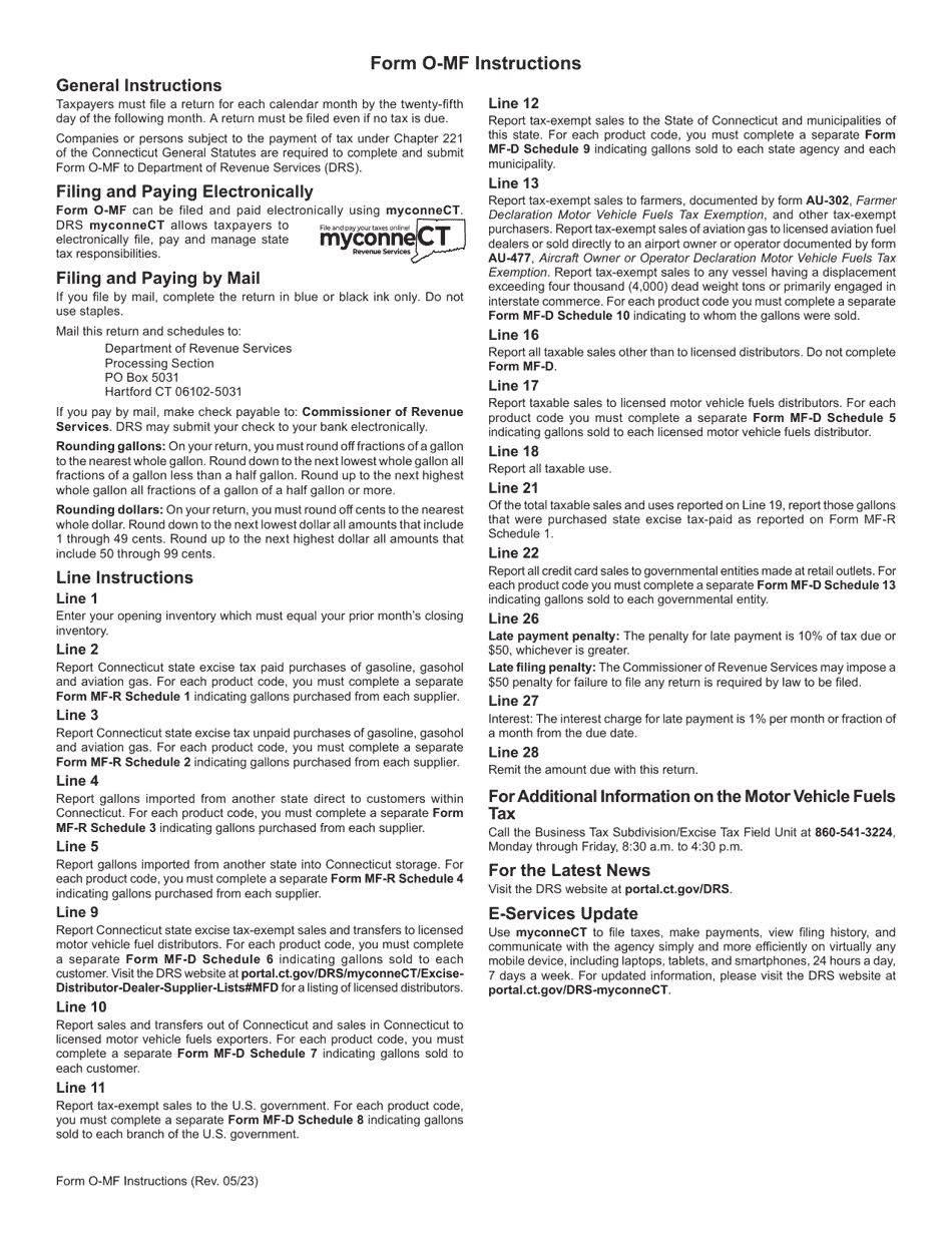 Form O-MF Motor Vehicle Fuels Tax Return - Connecticut, Page 3