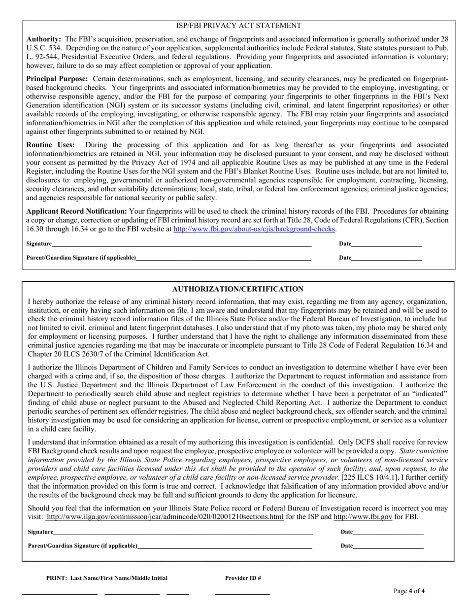 Form CFS718-B-AI Authorization for Background Check for Agencies  Institutions - Illinois, Page 4