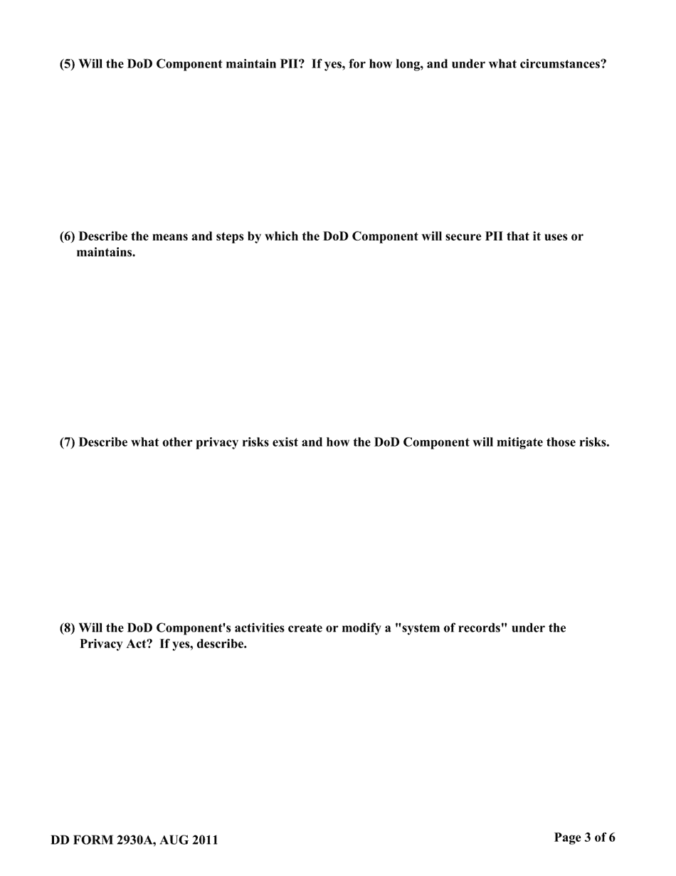 DD Form 2930A Adapted Privacy Impact Assessment (Pia), Page 3