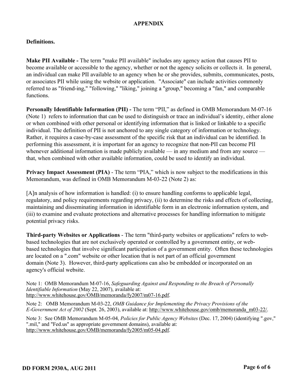 DD Form 2930A Adapted Privacy Impact Assessment (Pia), Page 6