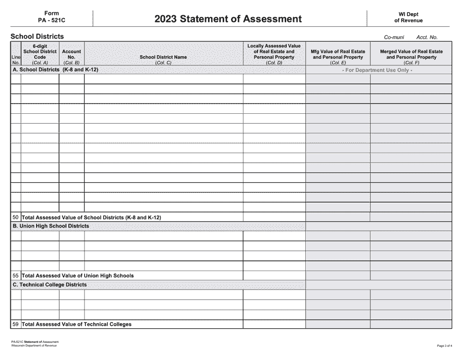 Form PA-521C Statement of Assessment - Wisconsin, Page 3
