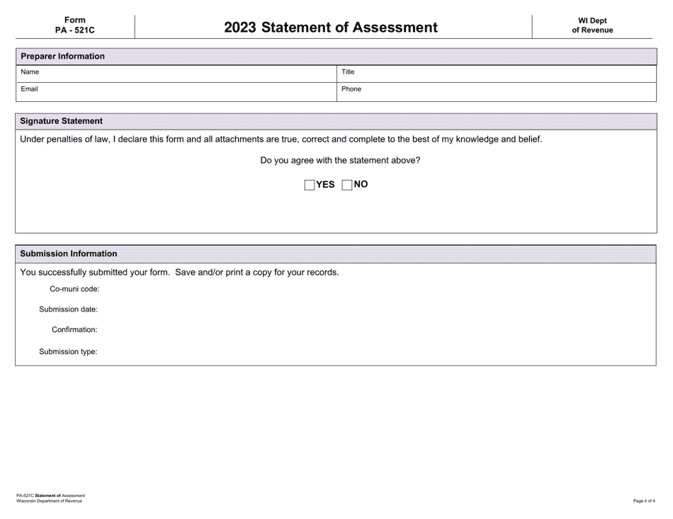 Form PA-521C Statement of Assessment - Wisconsin, Page 4