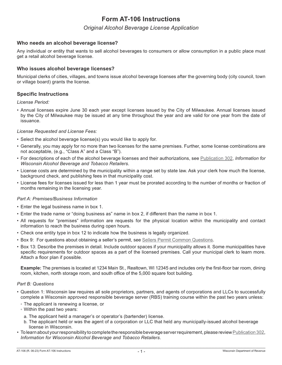 Form AT-106 Original Alcohol Beverage License Application - Wisconsin, Page 3