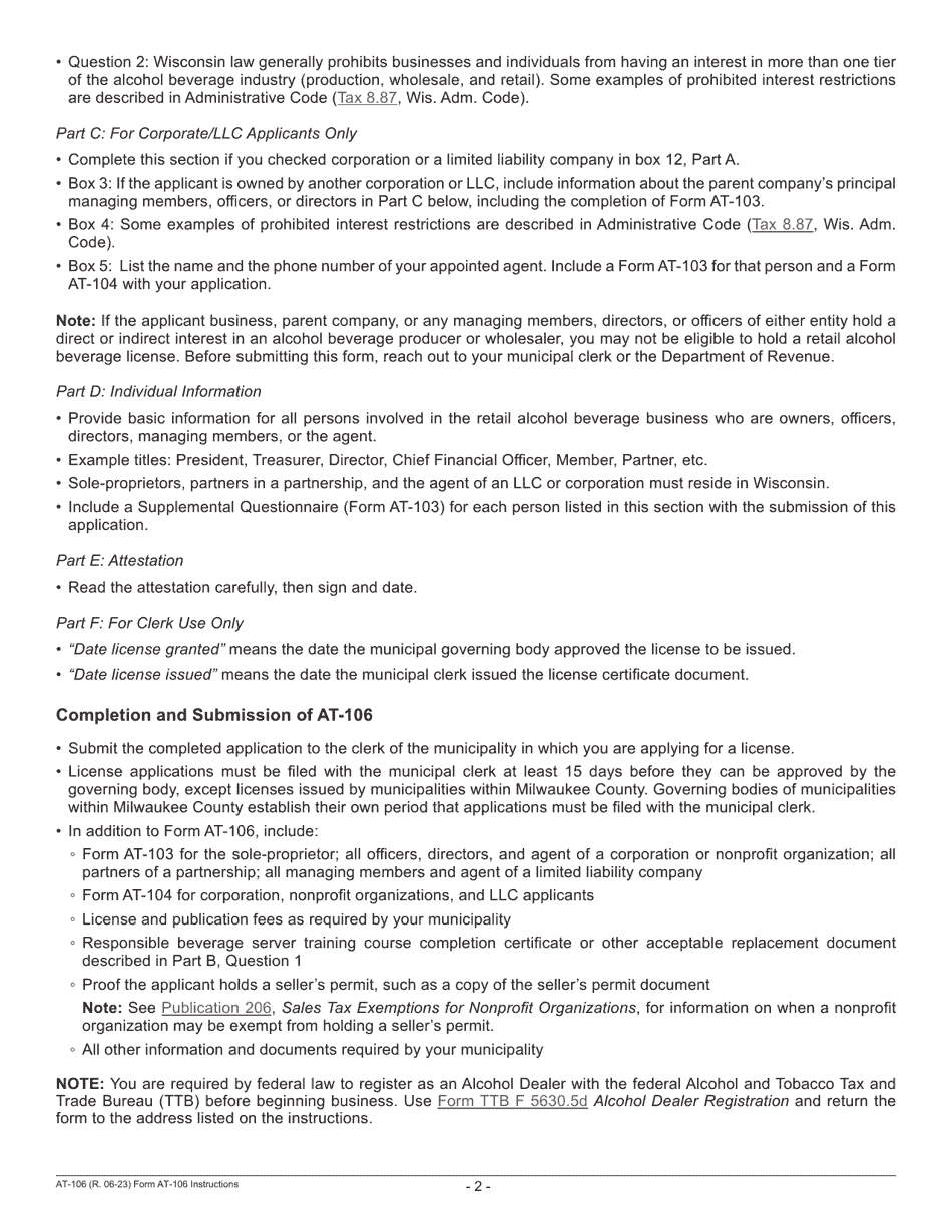 Form AT-106 Original Alcohol Beverage License Application - Wisconsin, Page 4